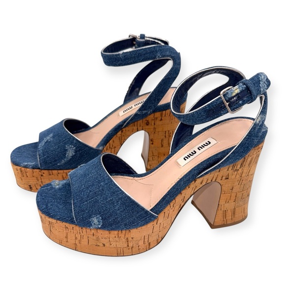 Miu Miu Shoes - Miu Miu Denim Platform Cork Sandals | Size 36